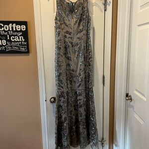 Floor length silver gown